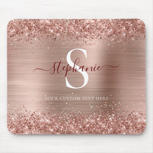Tapis De Souris Monogramme Rose Parties scintillant or Glam fille (Devant)