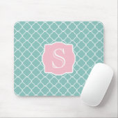 Tapis De Souris Monogramme rose vert clair de Quatrefoil (Avec souris)