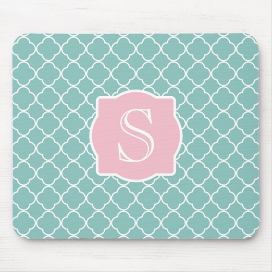 Tapis De Souris Monogramme rose vert clair de Quatrefoil (Devant)