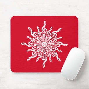 Tapis De Souris Monogramme rouge de Noël G-Clef Snowflake