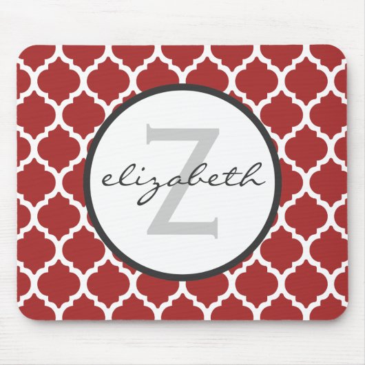 Tapis De Souris Monogramme rouge de Quatrefoil (Devant)