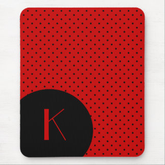 Tapis De Souris Monogramme rouge et noir élégant de point de polka