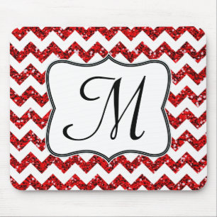 Tapis De Souris Monogramme rouge moderne de Chevron Premier Panier