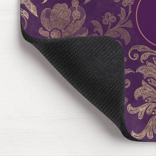 Tapis De Souris monogramme royal de damas d'or violet (Coin)