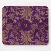 Tapis De Souris monogramme royal de damas d'or violet (Devant)