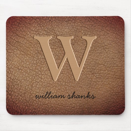Tapis De Souris Monogramme rustique marron cuir or nom de script (Devant)