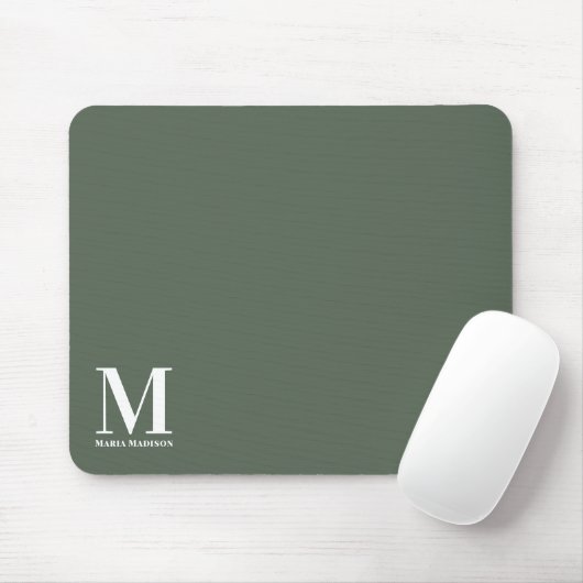 Tapis De Souris Monogramme Sage Vert Nom initial Électronique (Avec souris)