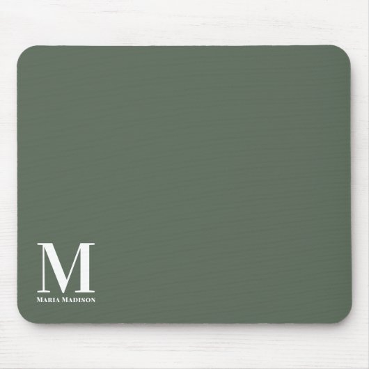 Tapis De Souris Monogramme Sage Vert Nom initial Électronique (Devant)
