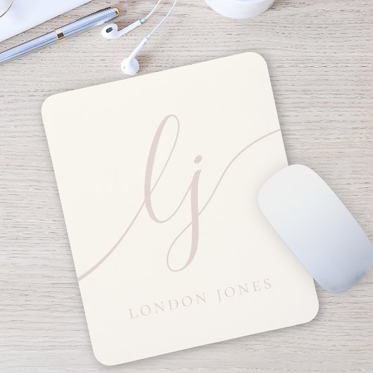 Tapis De Souris Monogramme Script Calligraphie Élégant rose ivoire