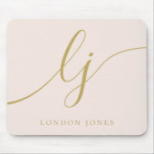 Tapis De Souris Monogramme Script Élégant Fille Blush Rose Or (Devant)