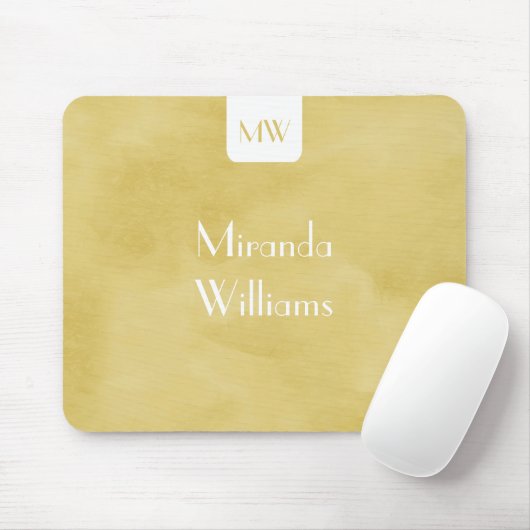 Tapis De Souris Monogramme Simple Avec Nom Jaune Moderne (Avec souris)