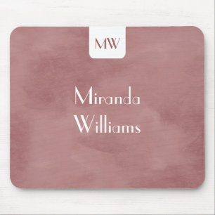 Tapis De Souris Monogramme Simple Avec Nom Moderne Rosé Brown