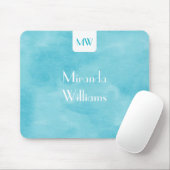 Tapis De Souris Monogramme Simple Avec Nom Turquoise Moderne (Avec souris)