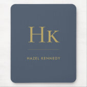 Tapis De Souris Monogramme Simple Elegant Classic Marine Bleu Or (Devant)