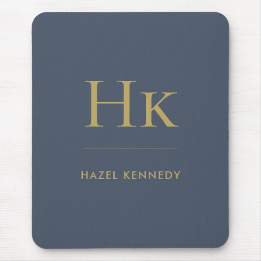 Tapis De Souris Monogramme Simple Elegant Classic Marine Bleu Or (Devant)