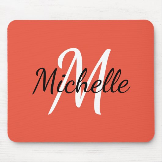 Tapis De Souris Monogramme simple minimal Nom initial Corail et bl (Devant)