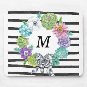 Tapis De Souris Monogramme succulent Mousepad d'aquarelle