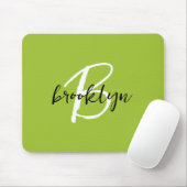 Tapis De Souris Monogramme tendance vert citron noir blanc Script (Avec souris)