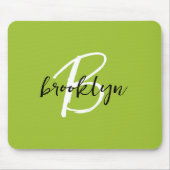 Tapis De Souris Monogramme tendance vert citron noir blanc Script (Devant)