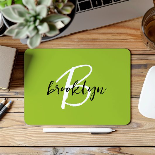 Tapis De Souris Monogramme tendance vert citron noir blanc Script