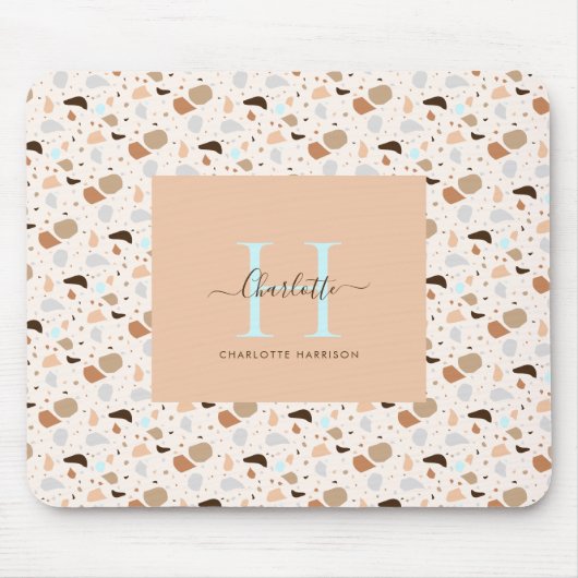Tapis De Souris Monogramme Terrazzo Tones de la Terre Motif modern (Devant)