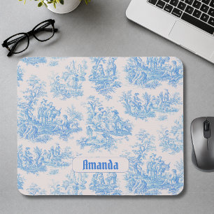 Tapis De Souris Monogramme Toile Floral Bleu Turquoise Vintage