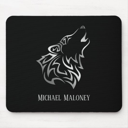 Tapis De Souris Monogramme tribal vectoriel du loup d'argent noir (Devant)
