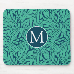 Tapis De Souris Monogramme tropical du motif de feuille de