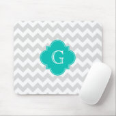 Tapis De Souris Monogramme Turquoise de Quatrefoil gris clair (Avec souris)