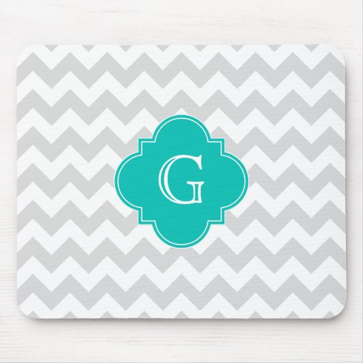 Tapis De Souris Monogramme Turquoise de Quatrefoil gris clair (Devant)