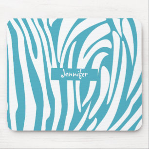 Tapis De Souris Monogramme Turquoise Rayé Motif Zèbre Tendance