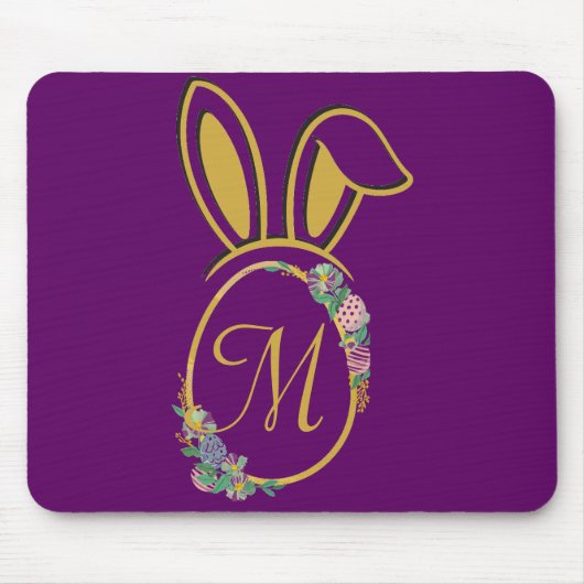 Tapis De Souris Monogramme unique de lapin de Pâques (Devant)