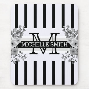 Tapis De Souris Monogramme Vintage Floral Grandes Noires