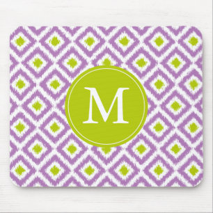 Tapis De Souris Monogramme violet et vert Motif Ikat