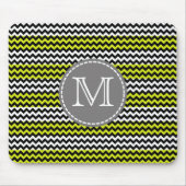 Tapis De Souris Monogramme Zigzag Chevron Vert Blanc Noir (Devant)