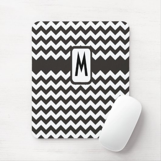 Tapis De Souris Monogramme Zigzag Mousepad : Chevrons noirs, blanc (Avec souris)