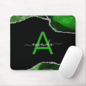 Tapis De Souris Monogrammed Green Agate with Silver Glitter Accent (Avec souris)