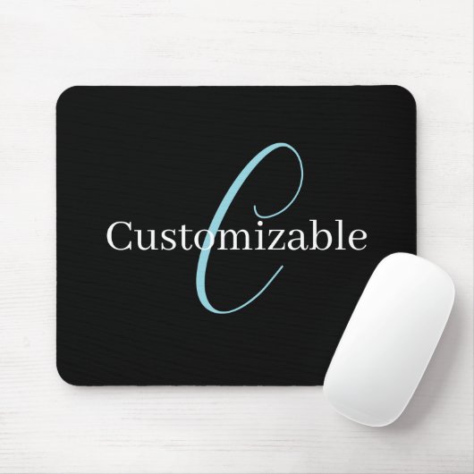 Tapis De Souris Monographie de script cursive modifiable noir bleu (Avec souris)