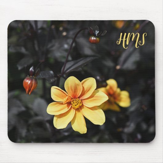 Tapis De Souris Monongramme des fleurs de dahlia jaune Wisley Gard (Devant)