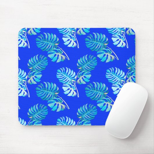 Tapis De Souris Monstera Brise Bleu Cobalt (Avec souris)
