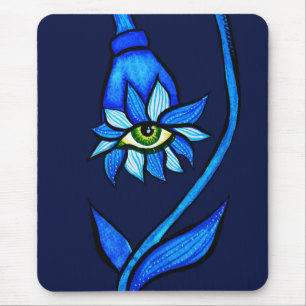 Tapis De Souris Monstre à fleur d'oeil bleu éffrayant - Art d'horr