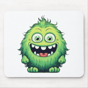 Tapis De Souris Monstre de dessin animé vert mignon souriant