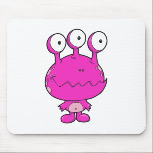 Tapis De Souris monstre heureux aux trois yeux rose chaud