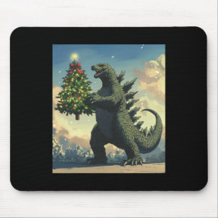 Tapis De Souris Monstre japonais Kaiju portant un sapin de Noël 