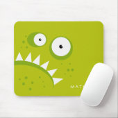 Tapis De Souris Monstre vert effrayant drôle fâché grincheux (Avec souris)