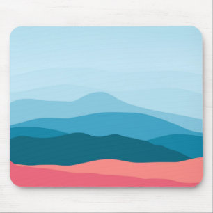 Tapis De Souris Montagnes Modernes Abstraites Pastel Bleu Rose