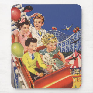 Tapis De Souris Montagnes Russes pour Enfants avec Ballons Rétro