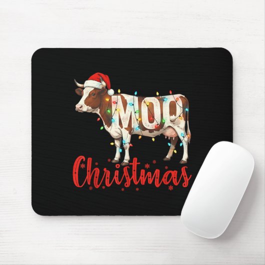 Tapis De Souris Moo Christmas Funny Cow Lovers Cattle Famer Farmin (Avec souris)