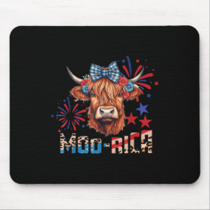 Tapis De Souris Moo-rica Highland Cow 4 juillet Memorial Day
