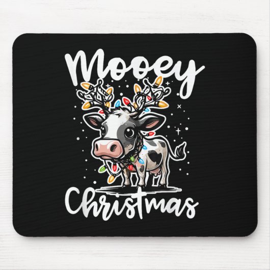 Tapis De Souris Mooey Christmas Heifer Cow Reindeer Christmas Ligh (Devant)